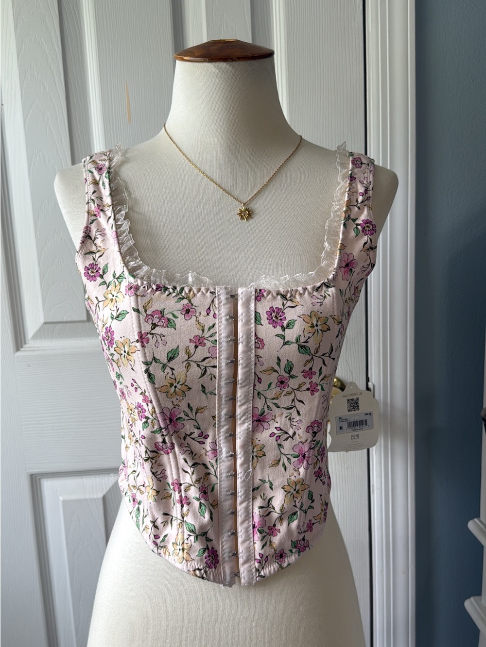 Altar'd State Pink Floral Corset Tank Top
